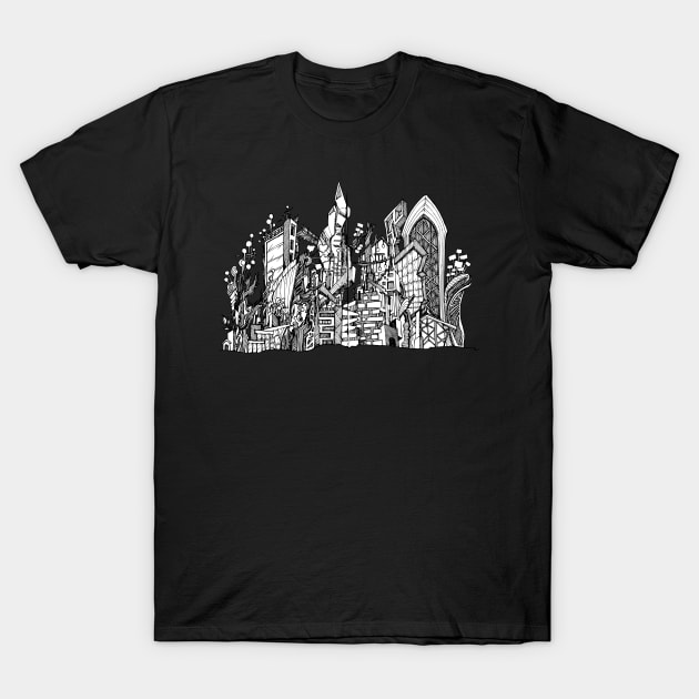 Abstract cityscape doodle art T-Shirt by TKDoodle